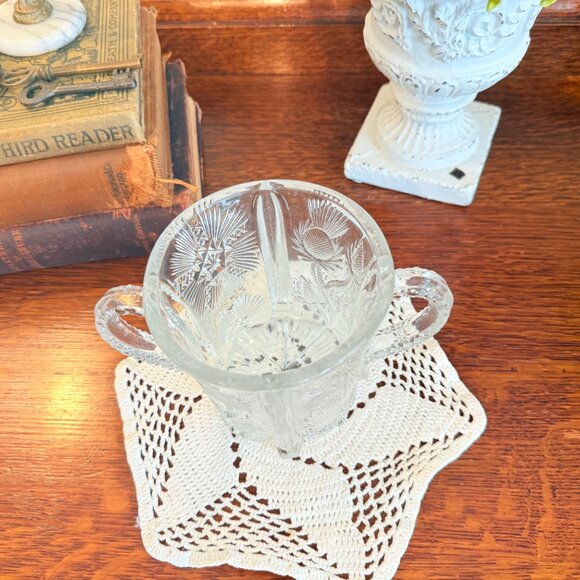 Antique Higbee - Paneled Thistle - Open Sugar Bowl / Spooner with Handles - EAPG - Picture 8 of 12